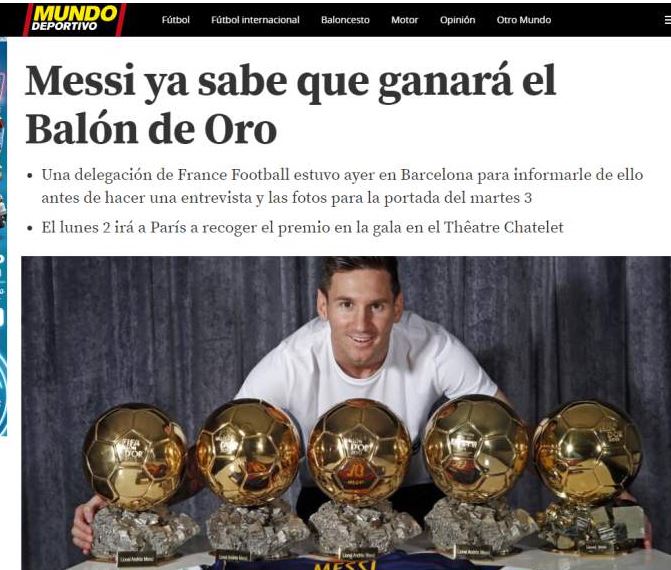 Lionel Messi ya sabe que ganará el Balón de Oro 2019, según Mundo Deportivo