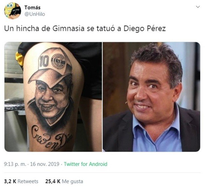 Mala suerte para este hincha: Se tatuó la cara de Maradona y Diego renunció a Gimnasia