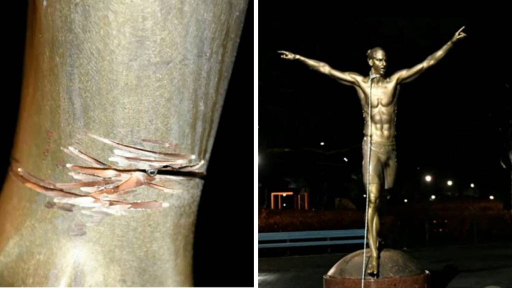 La estatua de Ibrahimovic en riesgo: sin la zurda y con una soga al cuello