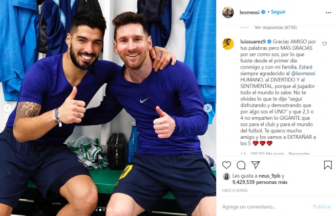 Messi estalla contra el Barça por la marcha de Luis Suárez: "No merecías que te echen como lo hicieron"