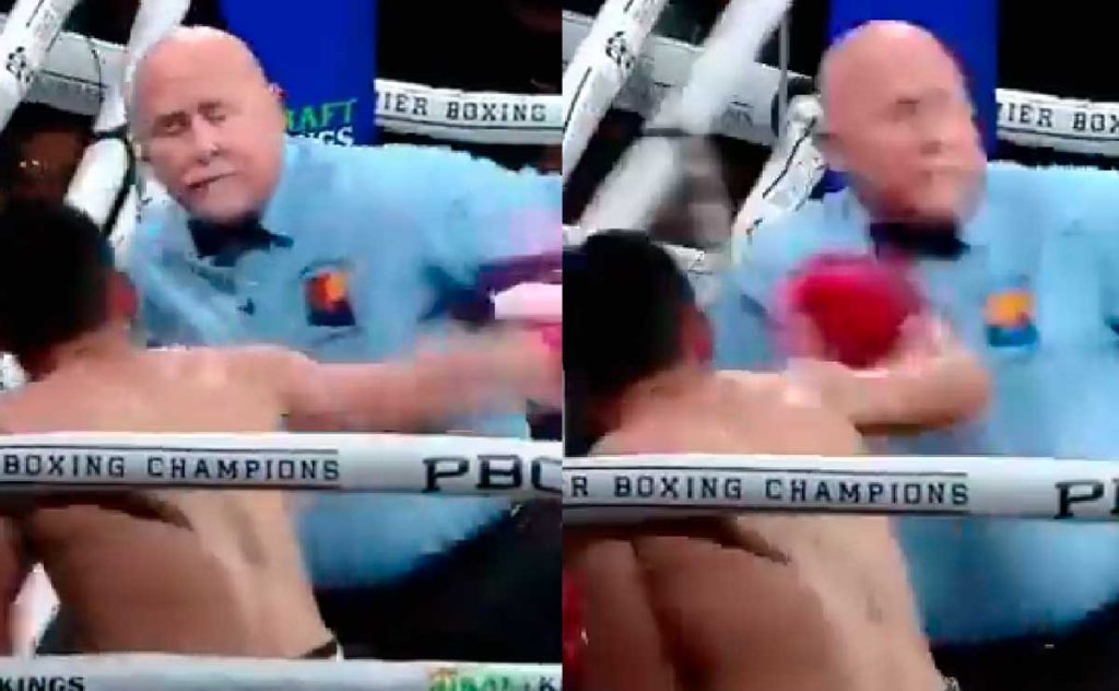 Así fue el golpe que recibió el réferi Wes Melton en la pelea entre Yoelvis Gómez y Jorge Cota