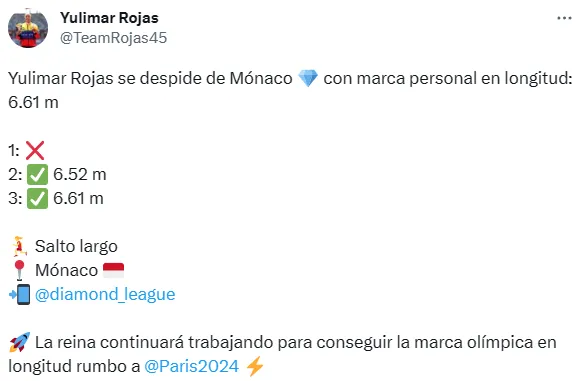 Yulimar Rojas se despidió del mundial en salto de longitud que se disputará en Budapest